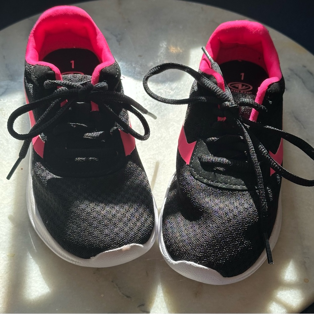 Athletic Works Kids Black and Pink Lightweight Sneakers Sz 1.